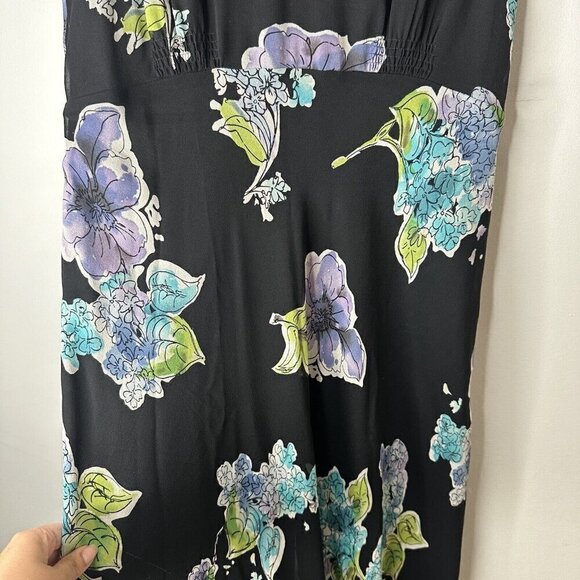 Talbots Vintage Dress Black Fairy Romantic Floral 100% Silk MIDI Sleeveless Sz 6 - Picture 4 of 13